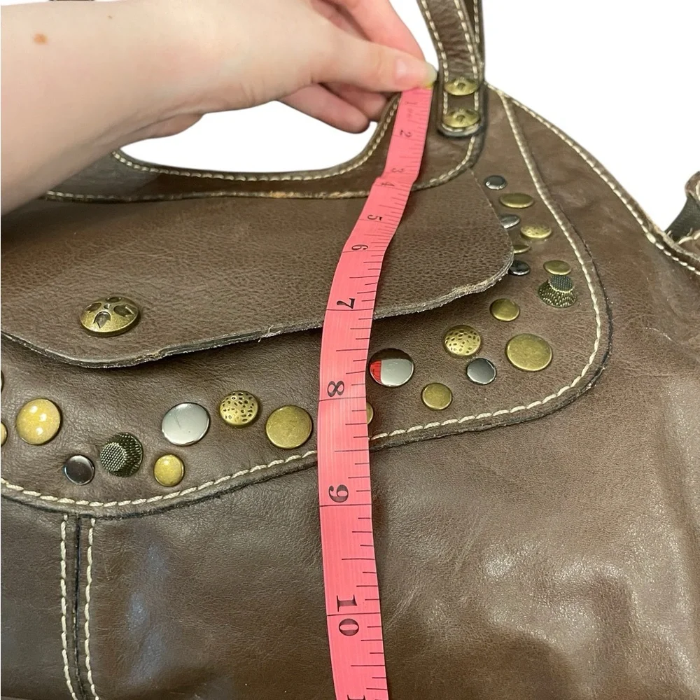 Patricia Nash‎ Brown Leather Purse Hobo Boho Metal Studs Double Handle Casual